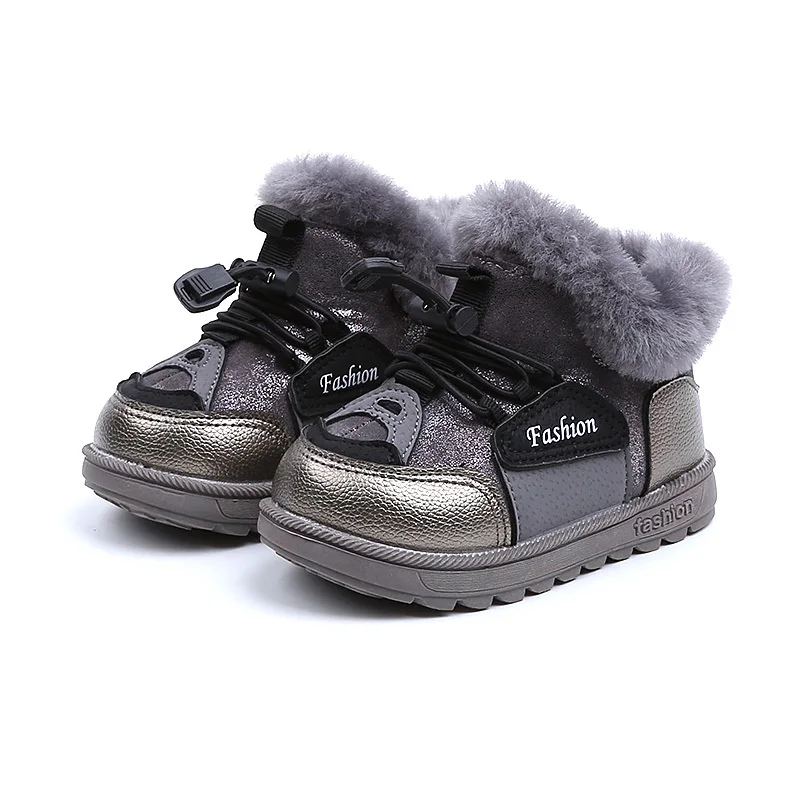 

Children's Boots cotton shoes Non-slip Soft Bottom Whoes Winter Kids Thick snow boots keep warm waterproof Leather Winter Shoes
