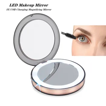

LED Lighted Mini Makeup Mirror 3X USB Charging Magnifying Compact Travel Portable Sensing Lighting Makeup Mirror