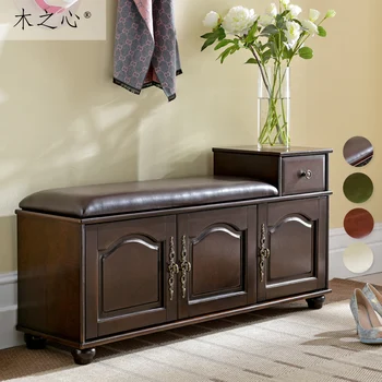 

Hu Xiaotao American style leather sitting type shoe cabinet; the doorstep of the household stores solid wood for shoe stool