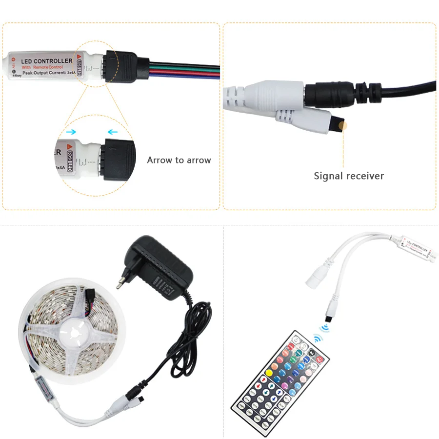 led strip 5050 dc12v led light flexible rope neon rgb flexible tape light with power supply+IR Remote For Home kitchen Christmas (7)