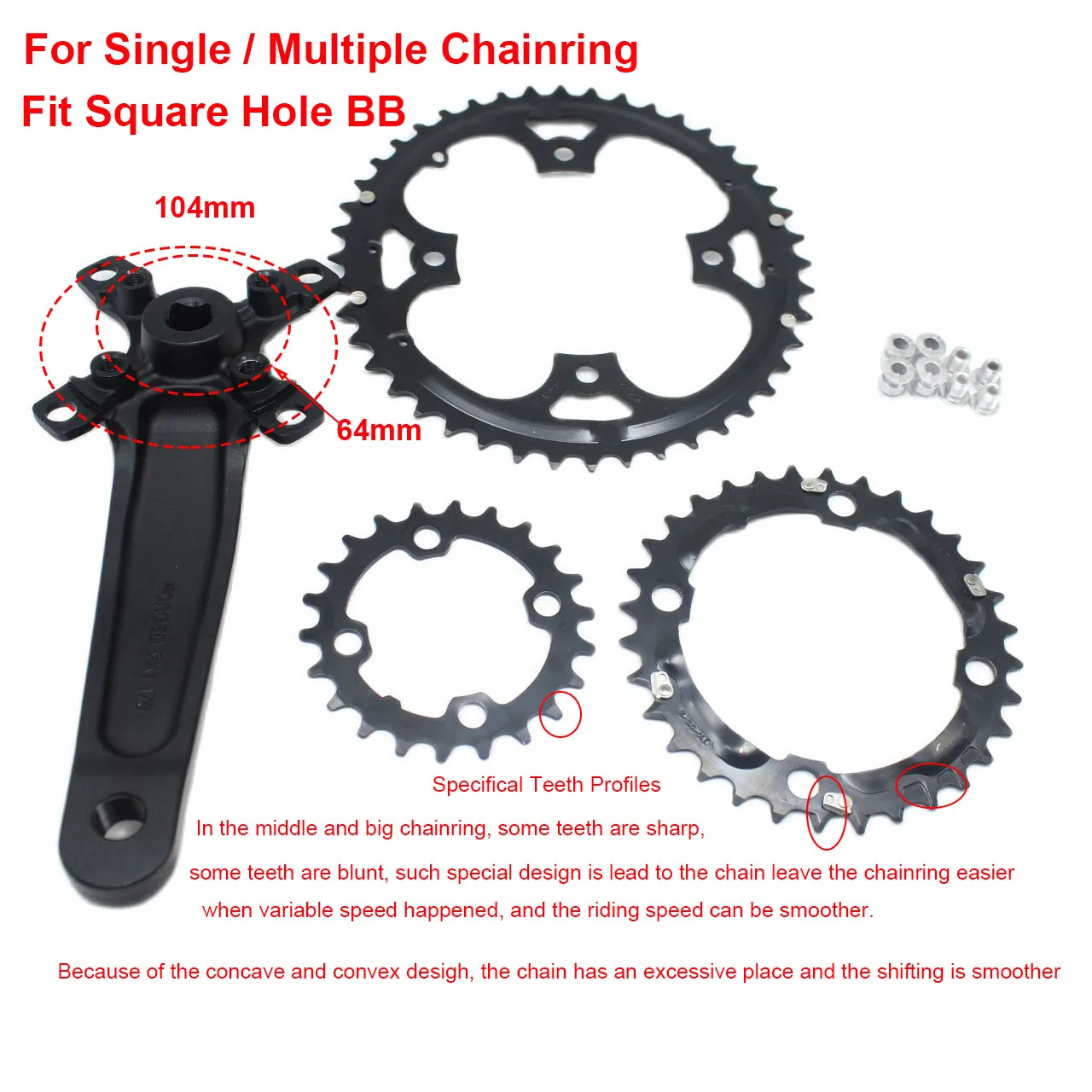 Speed Speed Mountain Bike 22/32/44T Detachable Crankset
