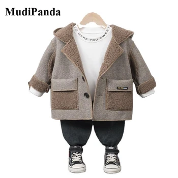 

MudiPanda Children'S Woolen Coat 2020 New For Baby Girl Boys Winter Jacket Thick Warm Toddler Hooded Outerwear Double Pocket