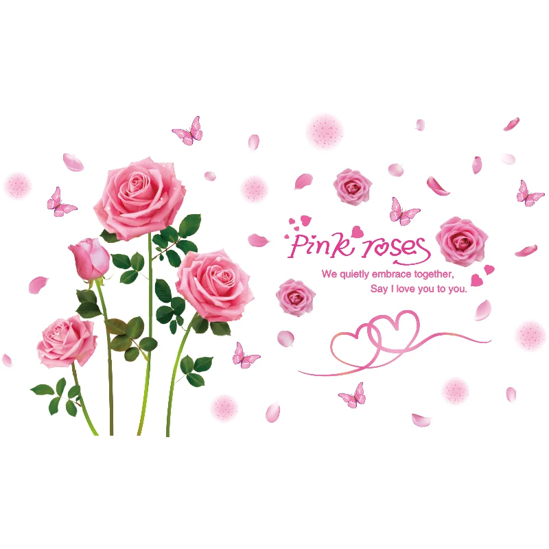 [SHIJUEHEZI] мультфильм девушка наклейки на стену ПВХ DIY Розы Цветы Наклейки на стены для детской комнаты детская спальня гостиная украшения - Цвет: Rose Sticker 2