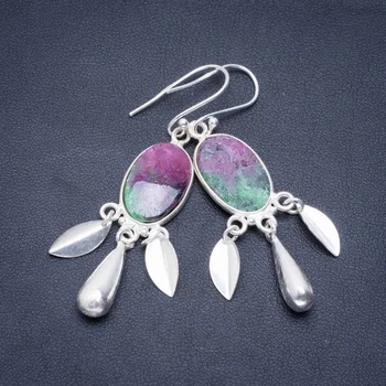 

Natural Ruby Zoisite Handmade Unique 925 Sterling Silver Earrings 2.25" A2517