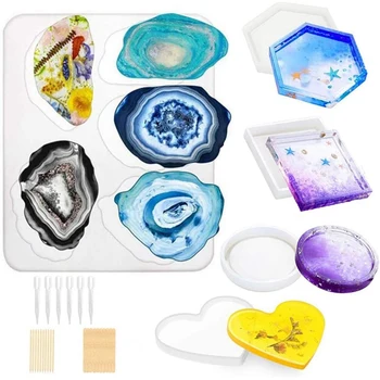 

Coaster Molds for Resin Casting 5 Large Irregular Patterns with 4 Regular Polygon Patterns for Coaster Crafting Making