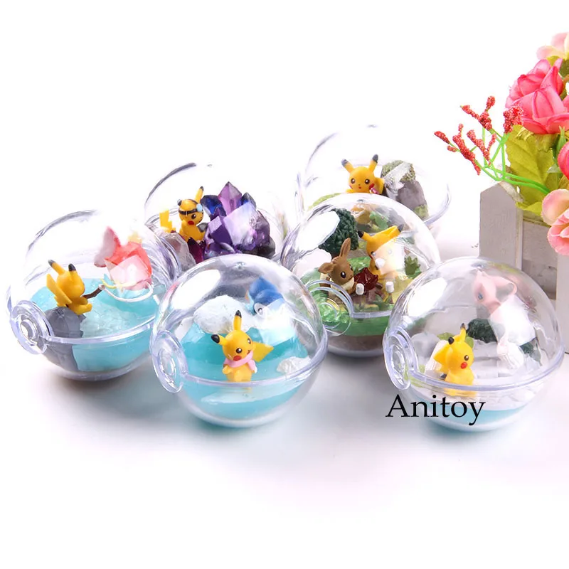

Monsters Pika Magikarp Eevee Mewtwo Caterpie Action Figure Transparent Super Ball PVC Collection Model Toy 6pcs/set