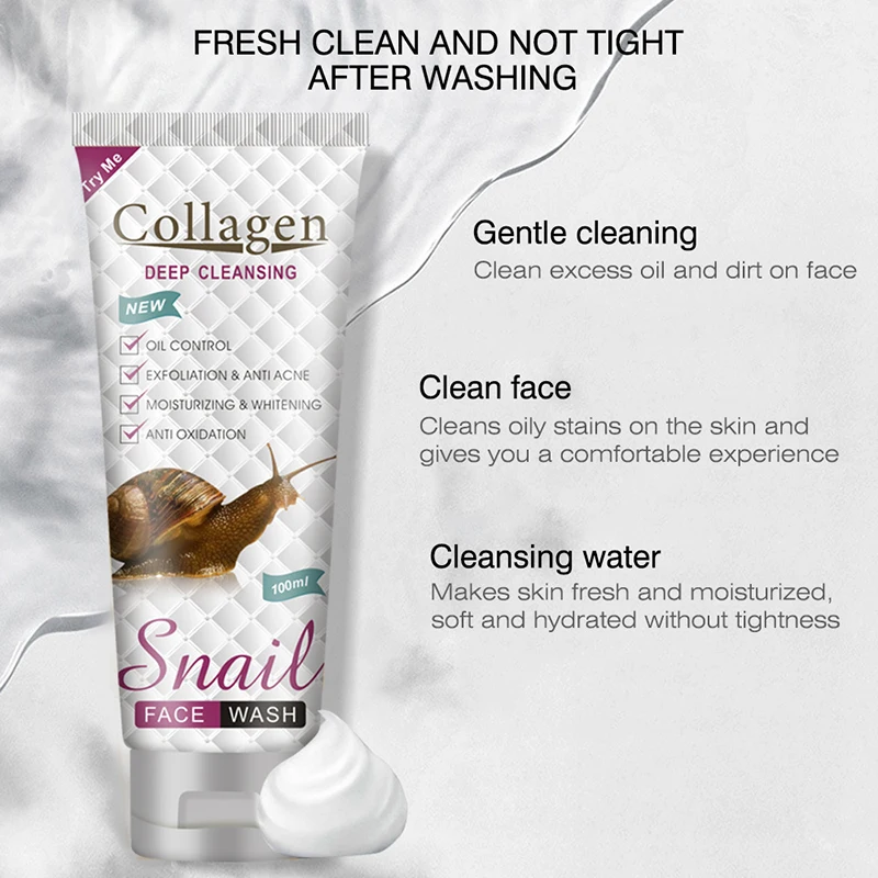 Face Wash Snail Collagen Face Wash Gentle Cleaning Dirt Anti Acne Facial Cleanser Oil Control Remove Dead Cutin Face Foam Wash Cream
