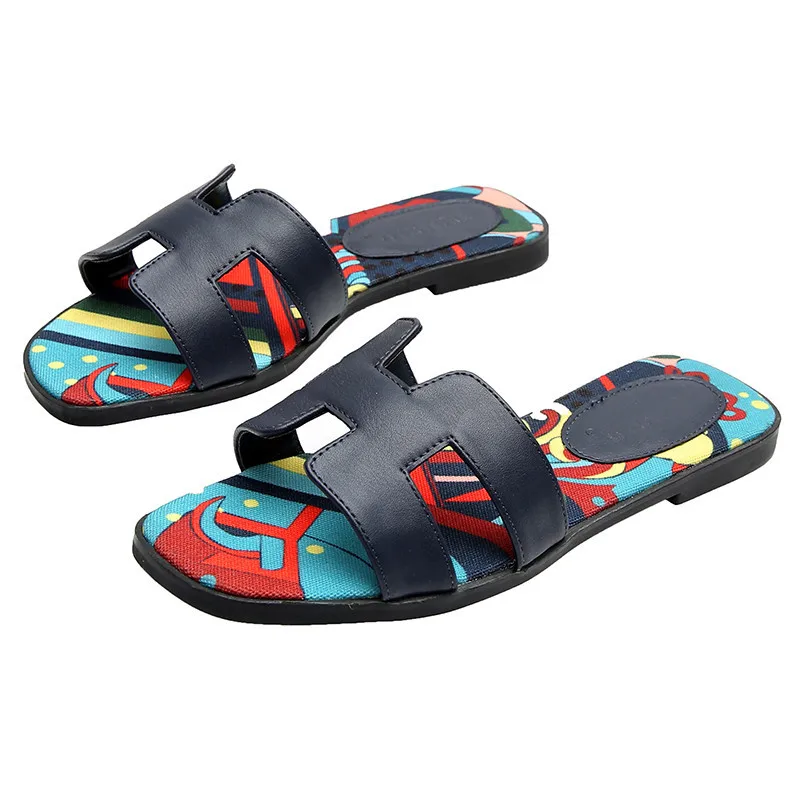 

2019 New Style Online Celebrity H Slipper Women's Summer Outer Wear-Style Decorative Pattern Versatile Flat Sandals INS Fashion
