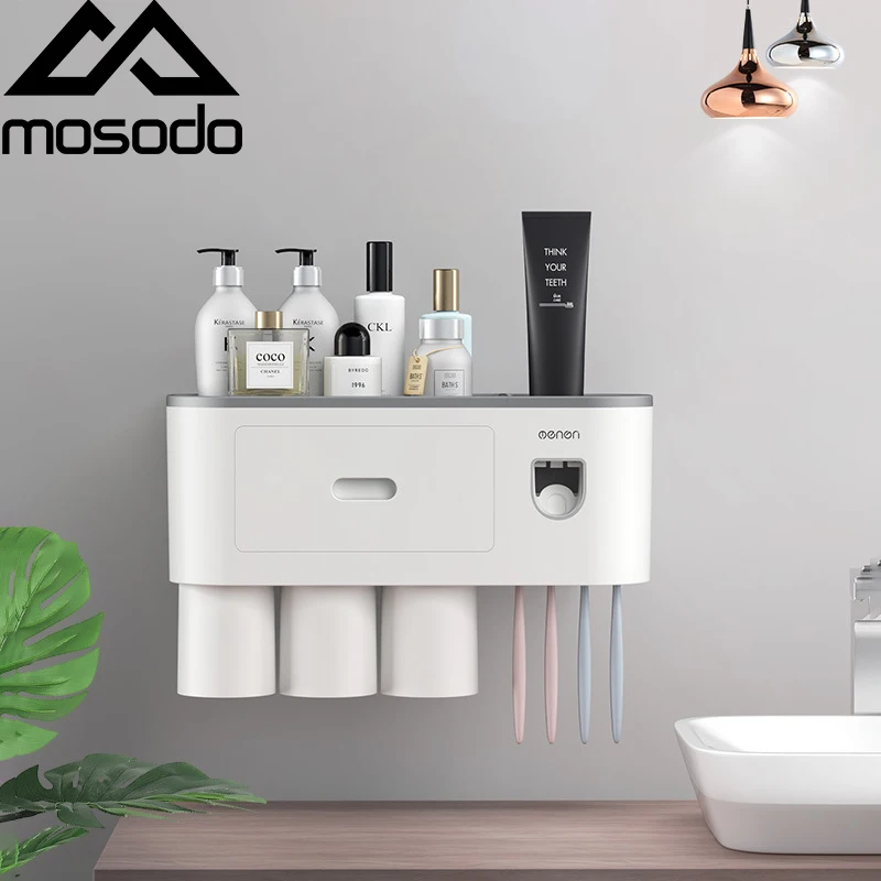 Toothbrush Holder Bathroom Accessories Toothpaste Storage Organizer Glass For Toothbrushes Shelf Magnetic Adsorption With Cup|Bathroom Accessories Sets| - AliExpress