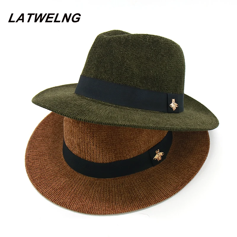 

NEW Fashion Brand Designer Bee Cordoruy Hats For Women Autumn Winter Knit Panama Cap 8 Colors Cowgirl Hat Brim Sun Hat Wholesale