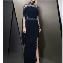 

New Arrival High neck Black Evening dress 2019 kaftan dubai Long sleeve mermaid dress Party evening gowns robe de soiree
