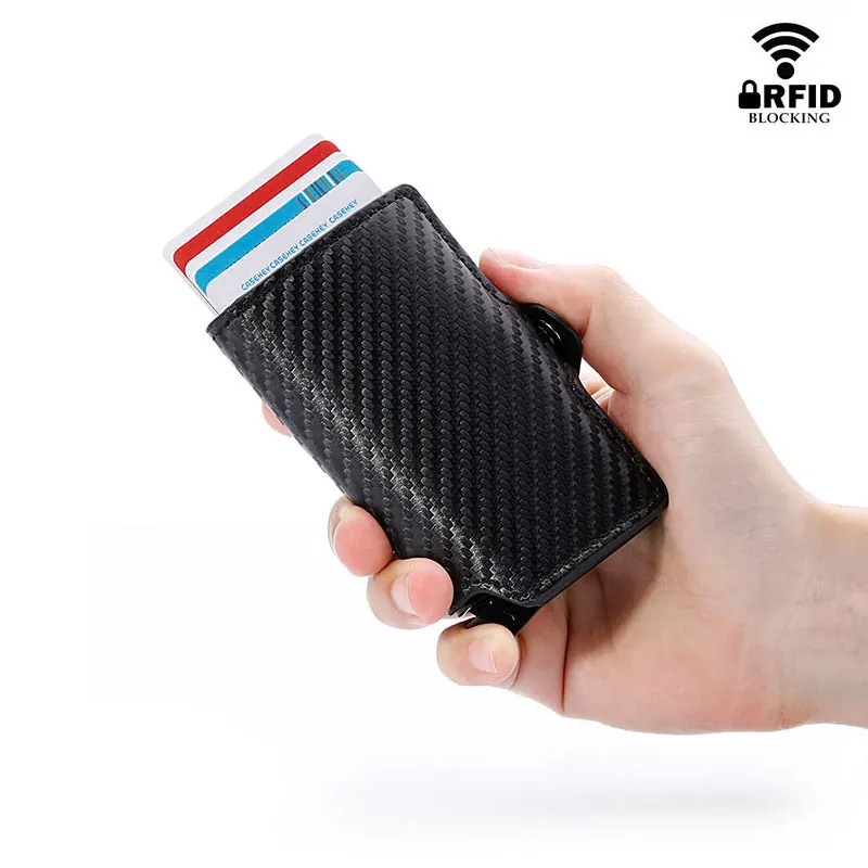 RFID 2020 модный мужской карбоновый кожаный держатель для карт Автоматический
