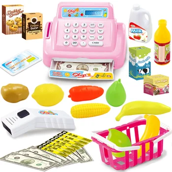 

DIY Play House Toys Electric Toy Sound and Light Cash Register Scanner Set Simulation Mini Cash Register Food Kids Birthday Gift