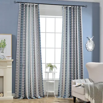 

Modern high-end blue striped blackout curtains for living room bedroom white tulle custom Chinese style drapes blinds AG347#4