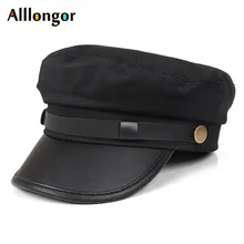 Осенне-зимняя коллекция года из искусственной кожи, восьмиугольная кепка в стиле милитари, Женская Черная кепка в армейском стиле из хлопка, Кепка с плоским верхом, берет для женщин