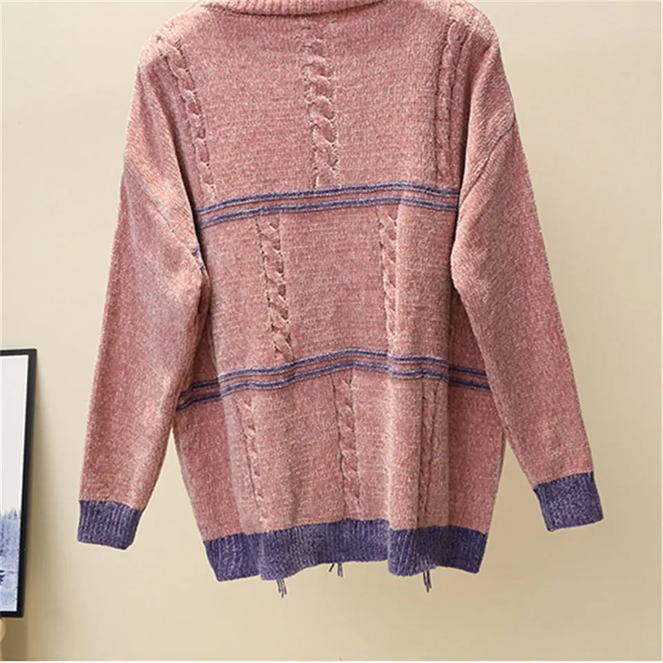 Твист Харадзюку o-образным вырезом свободный длинный рукав модная зимняя водолазка Femme вязаный свитер пуловер Новинка женский джемпер женский - Цвет: Розовый