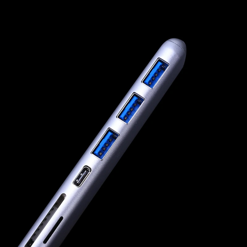 Портативный 7 в 1 тип-c Usb 3,0 алюминиевый сплав концентратор адаптер с Pd быстрое зарядное устройство Sd/Tf кард-ридер для ноутбука Macbook(серебро