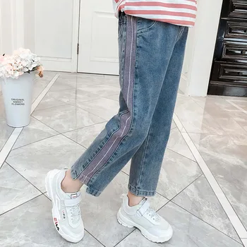 

2020 Spring Summer 4-15Years Girls Children's Jeans Fashion Elastic Waist Pants New Spring Cotton Blue Straight Jeans