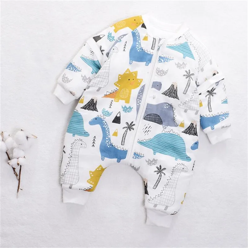 Детский спальный мешок из хлопка; зимний комбинезон для пеленания; детские пижамы; плотный теплый спальный мешок со съемными рукавами для детей - Цвет: 90s