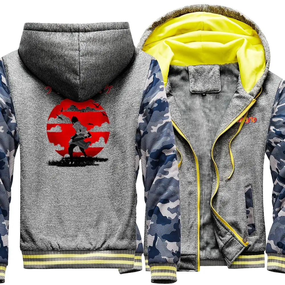 

Naruto Sasuke Anime Clothing Prints Hooded Man Street Warm Overcoat For Men Oversize Warm Tracksuit Winter Fleece Jackets Men