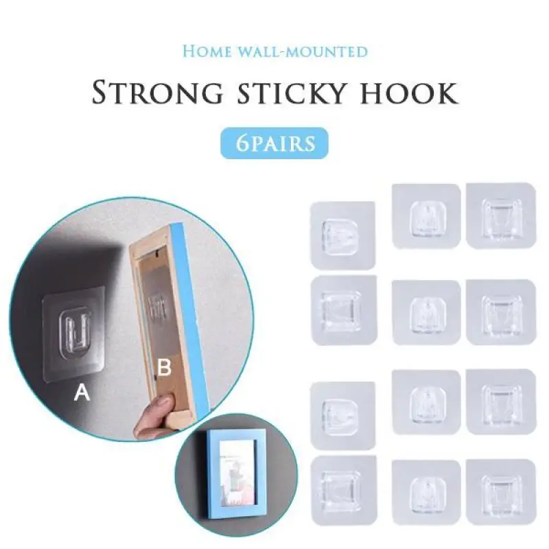 Adhesivo de doble cara ganchos de pared impermeable y a prueba de aceite ganchos autoadhesivos reutilizable sin gancho colgante 6/12/20/30/30/50 Uds
