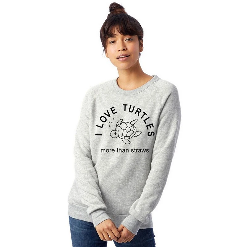 

I Love Turtle More Than Straw Letter Print Women Clothes Sweatshirts Love Animal Kawaii Pullover Harajuku Girls Jumper Drop Ship