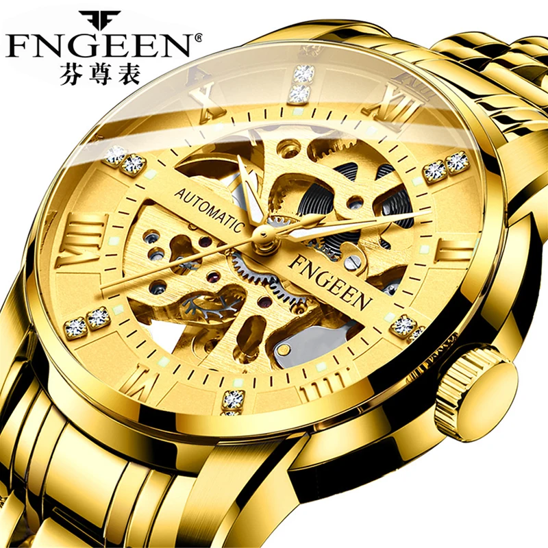 

FNGEEN Series Luminous Waterproof Automatic Watch Double-sided Hollow Steel Straps Mechanical Watch Men's Watches montre homme