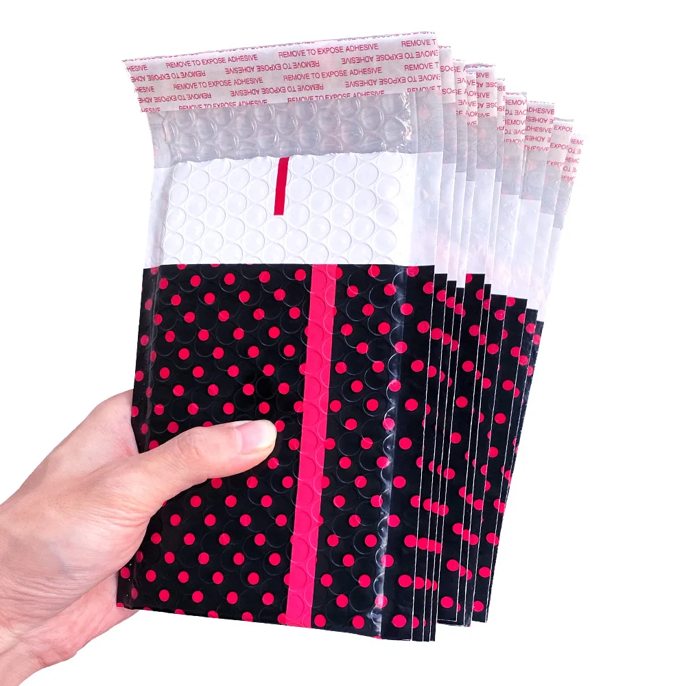 10PCS 4x7'' Black Polka Dots Print Thank You Poly Bubble Mailer Self Sealing Padded Envelope Bag,Bowknot Design for Gift Mailing