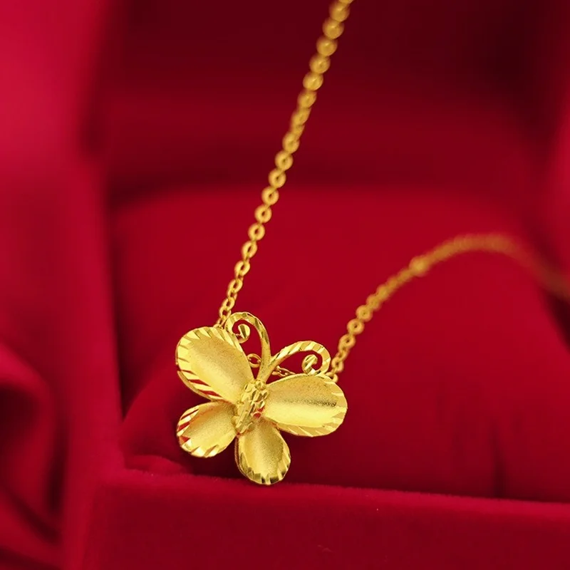 Necklace for Women Yellow Gold Color Butterfly Pendant Short Clavicle Chain Choker Engagement Anniversary Jewelry Birthday Gifts