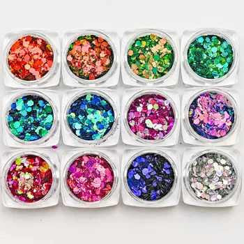 

12Box/lot Diamond 3D Glitter Sparkle Chameleon Nail Flakes Sequin 3D Heaxgon Shape Sequin Glitters For Nail Art