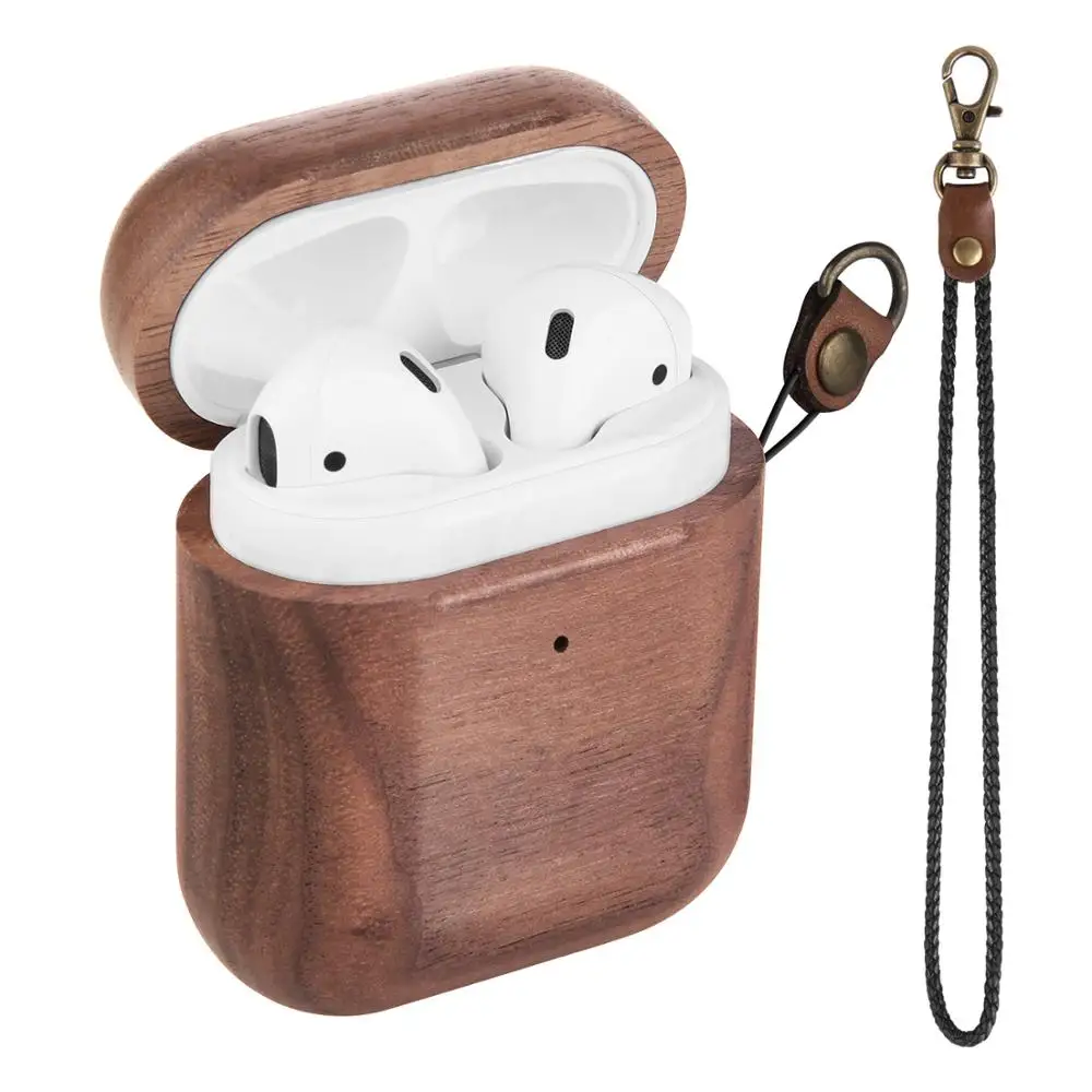 

For Airpods Case Hard Wooden Shell for Airpods 1 2 Wireless Bluetooth Earphone Cover Anti-fall Case with Walnut Maple Bracelet