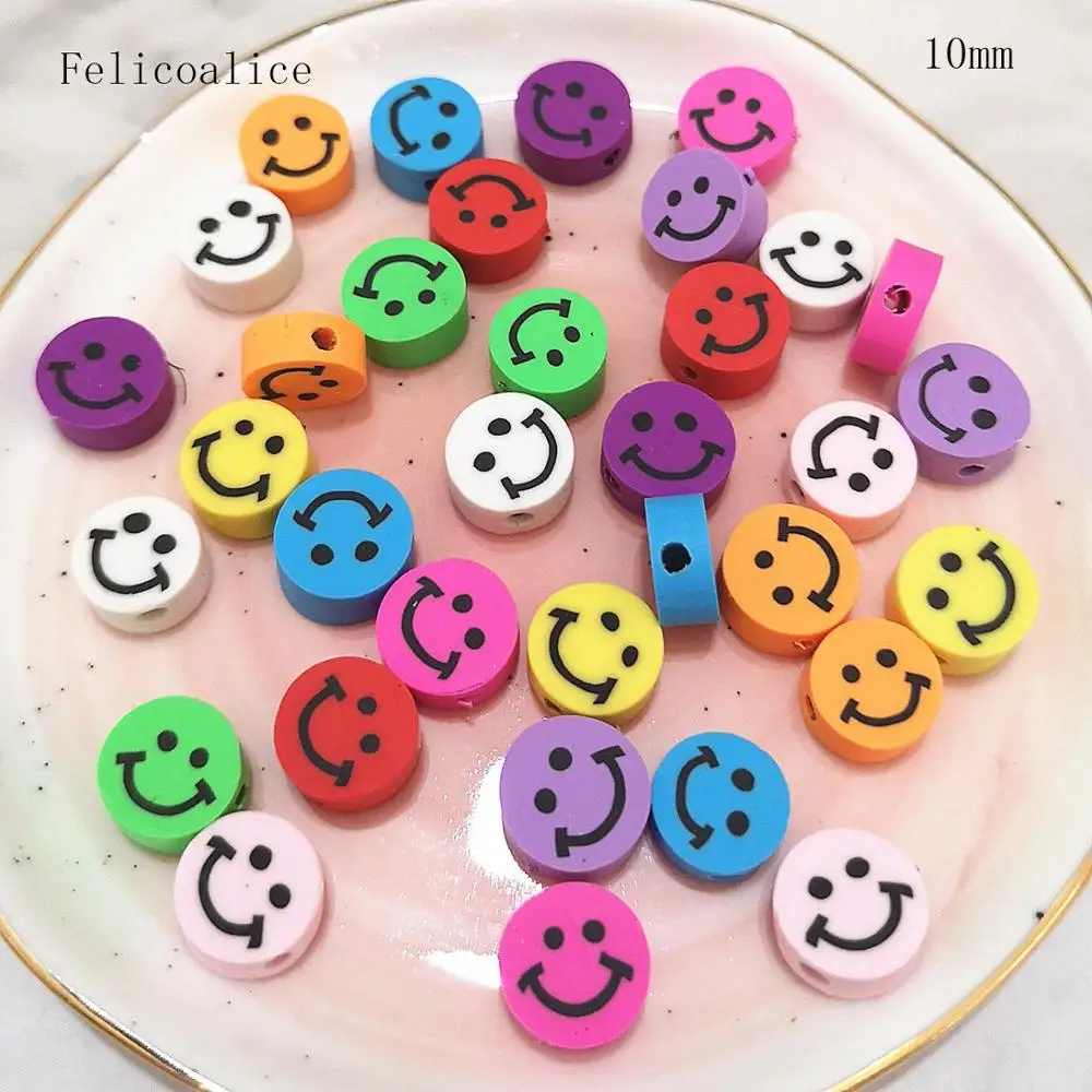 

1000pcs Smiley Face Polymer Clay Shape Spacer Beads For DIY Handmade Jewelry Craft Accessories 10mm*4mm