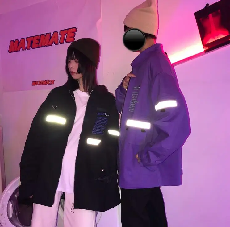 Весна и Осень корейский Harajuku bf Светоотражающие буквы печатные свободные пальто для женщин