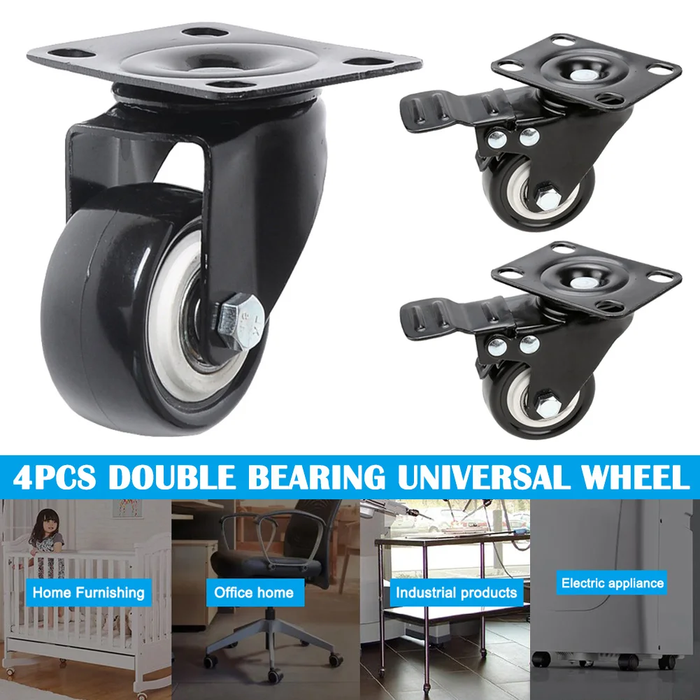 Newly Sale PU Casters 4pcs Casters Heavy Duty 2/1.5 Inch Pneumatic Caster Wheels No Noise Wheels Top Plate I88#1