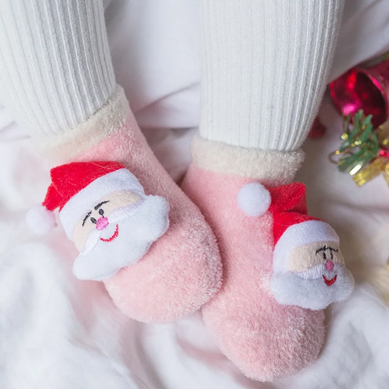 Рождественские носки для новорожденных нескользящие носки для младенцев Детские хлопковые носки для мальчиков и девочек зимние носки с изображением Санта-Клауса и лося для малышей От 0 до 3 лет