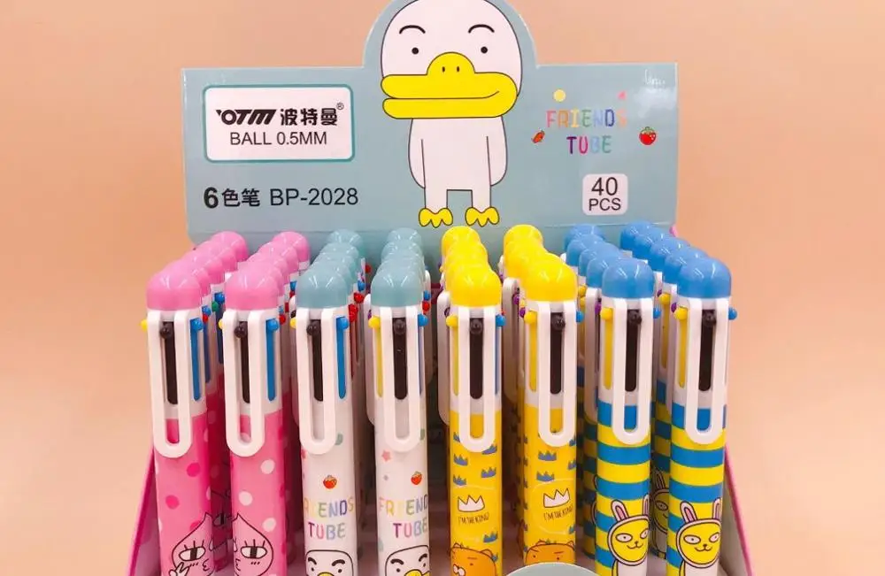 multicolor 6 color animal ballpoint pen cartoon stationery prize kawaii school gift pen office blue roller writing pen 40pc/lot