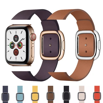 Correa de cuero para Apple Watch SERIE DE gomillas 6 SE 5 4 3 2, pulsera de estilo moderno, banda de 40mm, 44mm, 38mm, 42mm, accesorio