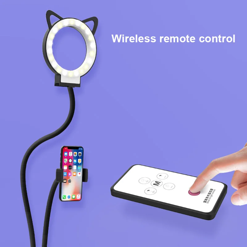 

Ring LED Light Photography Selfie Fill Light Desktop Phone Clip Microphone Bracket OD889