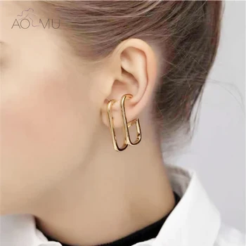 

AOMU Punk New Integrated Curve Line Multilayer C Shape Cascade Three Turns Type Stud Earrings Jewelry for Women Men Party Jewel