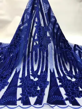 

Royal Blue Color African Lace Fabric 2019 High Quality French Velvet Lace Fabric With Sequins Lace Fabric For Wedding Party