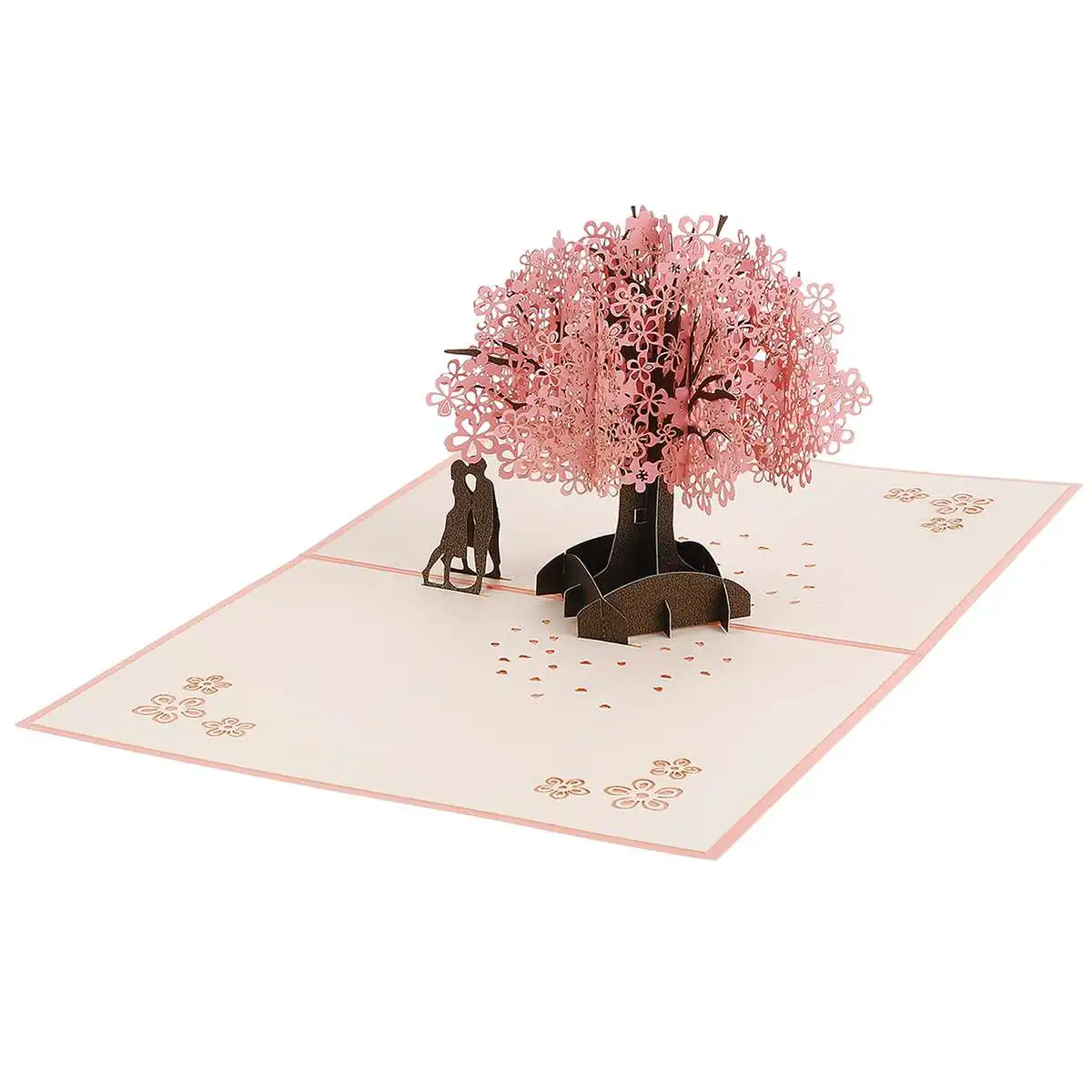  3D Valentine's Day Greeting Card Paper-cut DIY Invitation Cards Hollowed Out Couple Blossoms Flower - 4.00036E+12