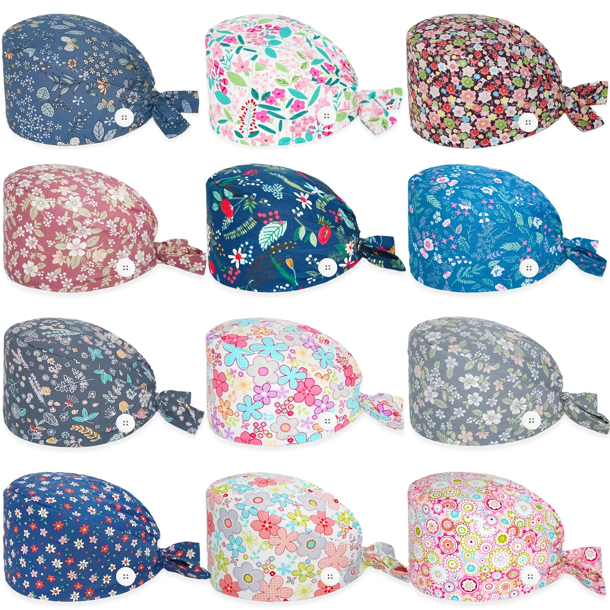 New Dental Hat Unisex Scrub Cap Floral Printed Cotton Clinic Hats Adjustable Pet Shop Lab Nursing Hat Nurse Scrubs Cap for Women medical scrub hats