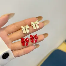 

Temperament New Winter Korean Earrings Bowknot Multi Exquisite Girls Clip on Earrings Cute Jewelry