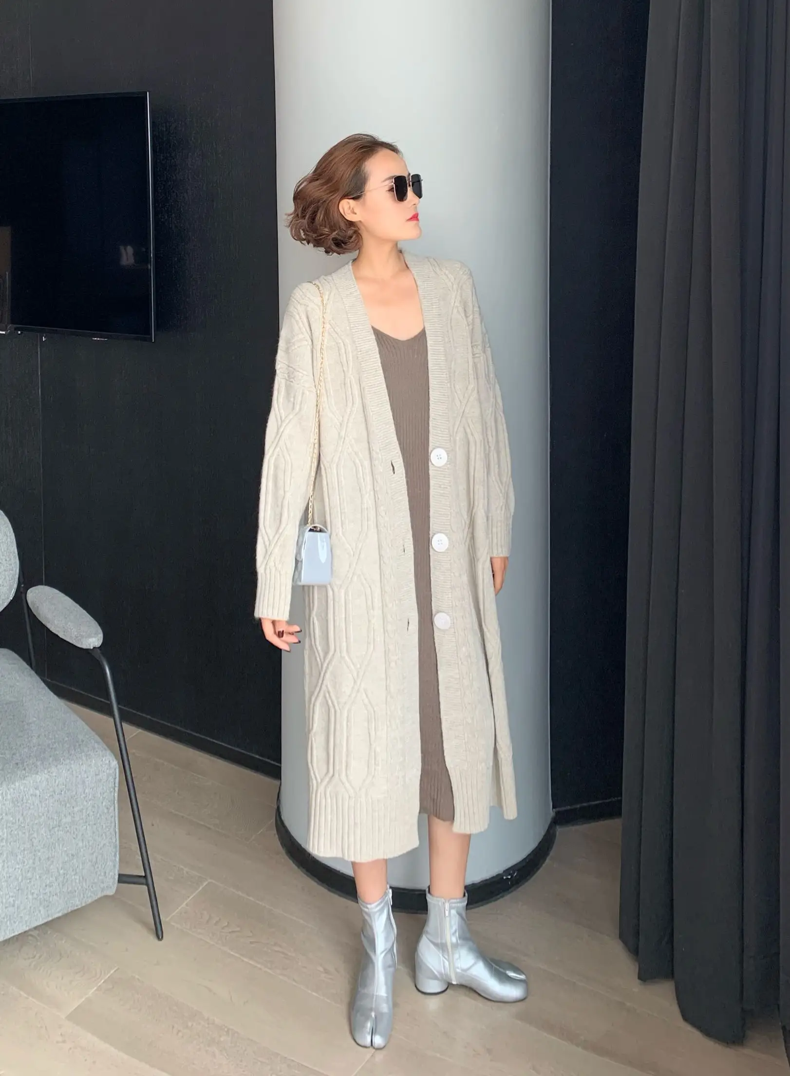 Plus size women's warm cardigan coat vintage maxi