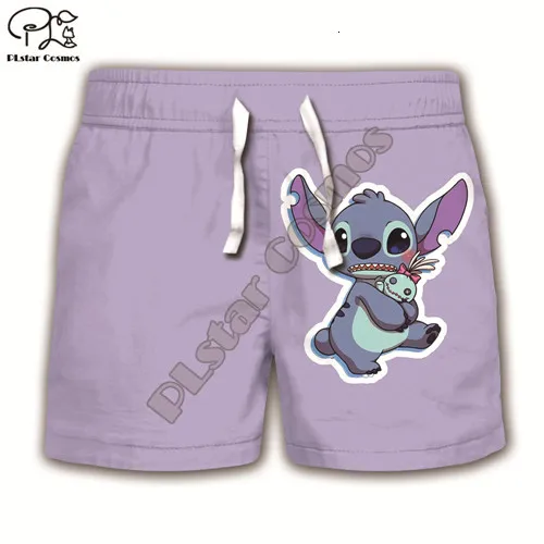 Детский комплект фиолетового цвета с рисунком аниме, одежда для мальчиков и девочек kawaii Lilo Stitch, детские толстовки с капюшоном с 3d принтом, толстовка на молнии, футболка, шорты, штаны - Цвет: kids casual shorts