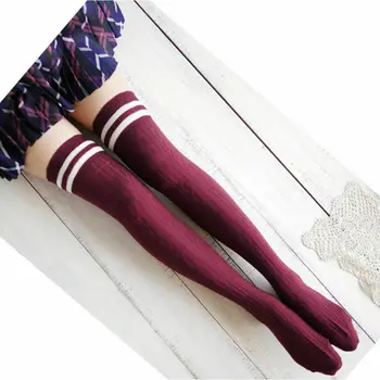 

5 color Sexy Medias Fashion Striped Knee Socks Women Casual Thigh High Over The Knee Stockings Ladies Girls Warm Long Stocking
