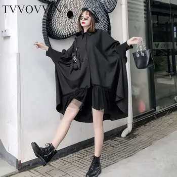

loose Irregular Stitching Mesh Shirt Plus Size Personality Bat Sleeve Womens Tops and Blouses Streetwear Doll Decoration GCC3383