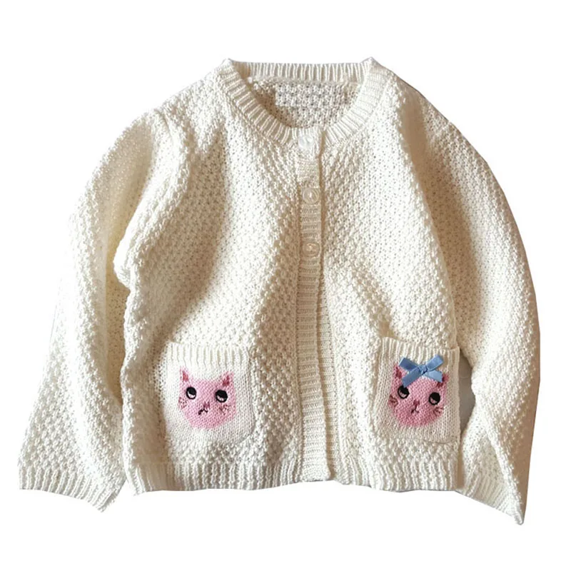 Свитера для новорожденных девочек; кардиганы; свитер для маленьких девочек; вязаная одежда для малышей; хлопковая трикотажная одежда с рисунком котенка; Детский кардиган с кошкой