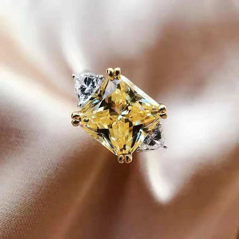 Finger Ring Female Square Crystal CZ Ring 6 Colors Silver For Women
