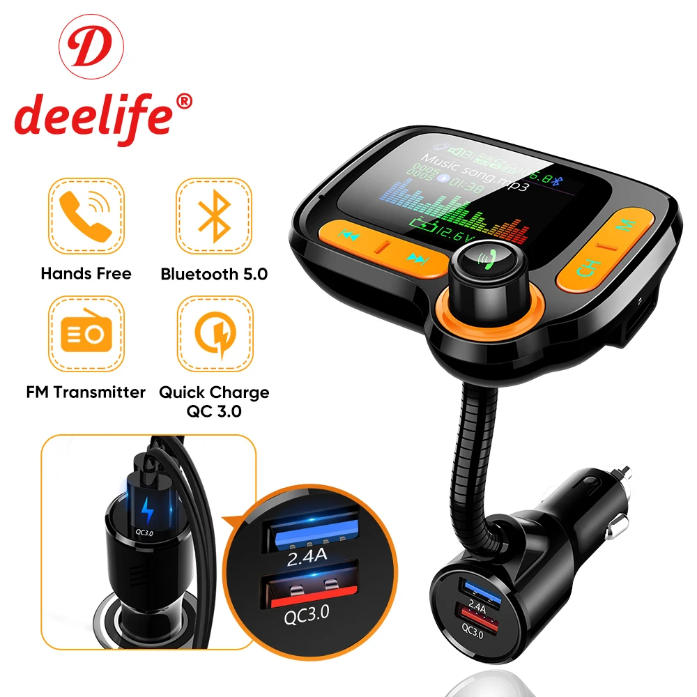 Автомобильное зарядное устройство Deelife с Bluetooth FM передатчик комплект громкой